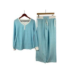 Nautica Womens Medium Pajama Set Blue & White Polka Dot Long Sleeve Top & Pants